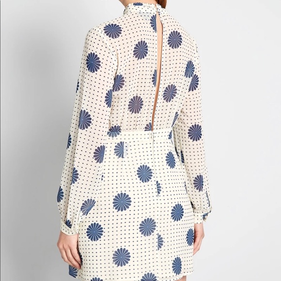 Modcloth White Navy Floral Long Sleeve Mini Dress - Picture 7 of 7